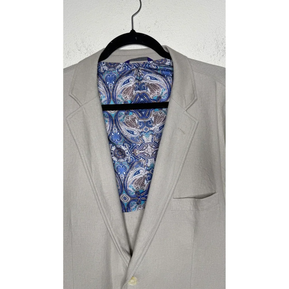 Alan Flusser Mens XL Linen Blazer Beige Summer Sport Coat Coastal Preppy Yacht